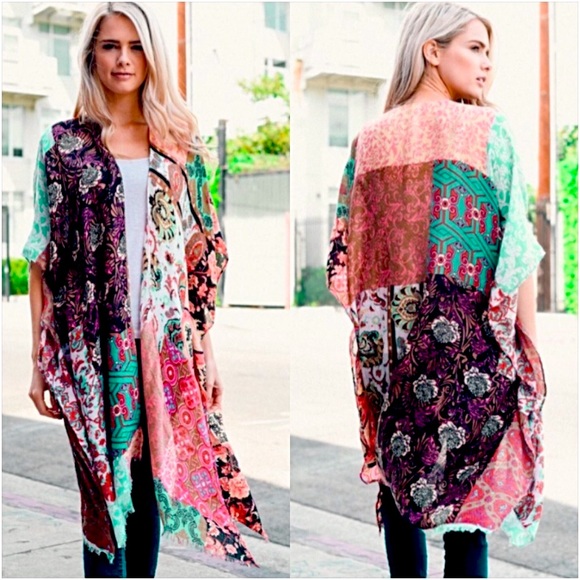 Bohemian Kimono Wrap Robe Coverup O/S - Picture 2 of 9